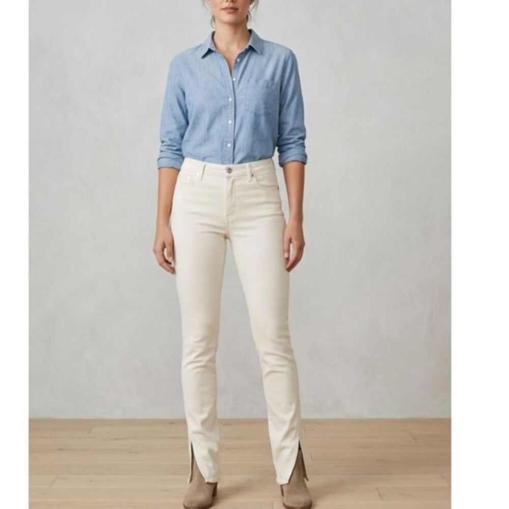 Something Navy Nina White Denim Pants w/ Side Slits Size 2
